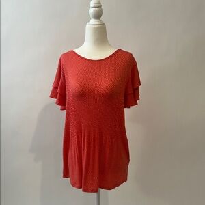 Adrianna Papell Red Ruffle Sleeve Blouse